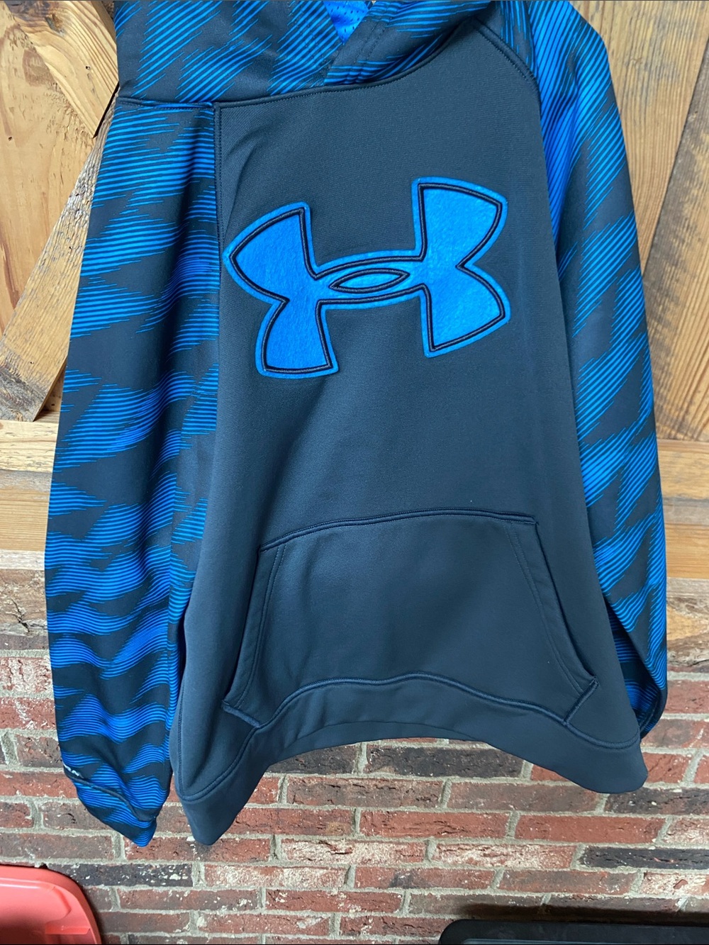 Under Armour Black Hoodie with Electric Blue Logo and Sleeves